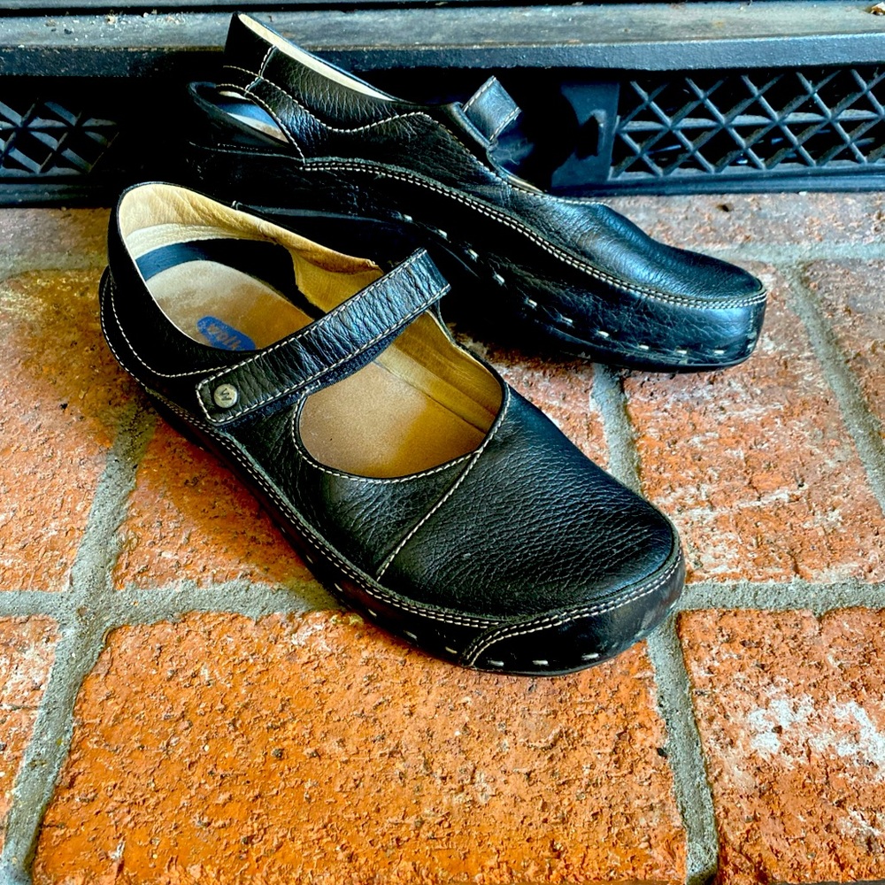 WOLKY Black Leather Slingback Mary Jane Clog Shoe US 11 EU 42